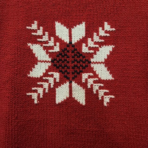Vintage 90s Y2K Norton Studio Women's Red Snowflake Sweater Rolled Collar - Picture 3 of 5